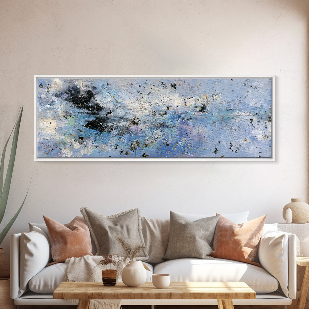 Pale Blue Black Gold Abstract Wall Art, Textured Canvas Print, Modern African Art Decor, Minimalist Office Decor Gift For Him