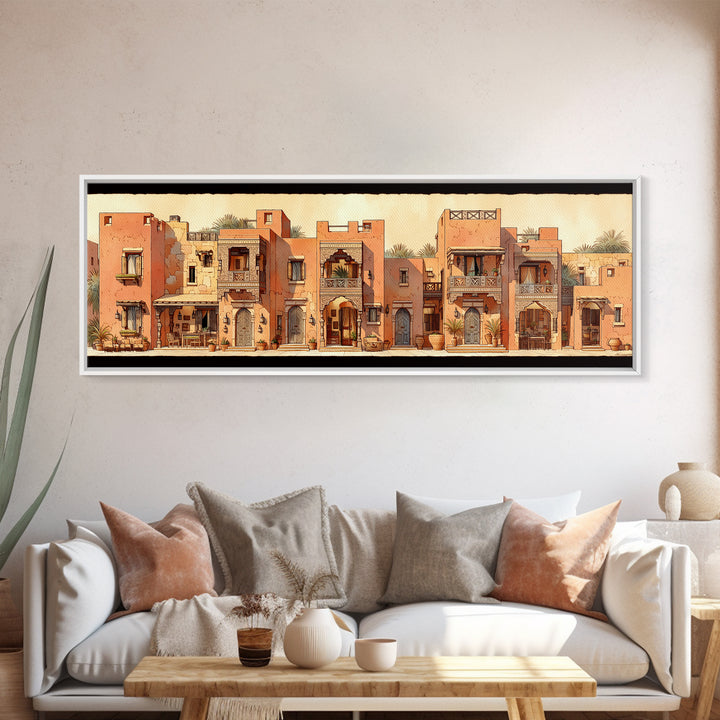 Terracotta Desert Town Facades Wall Art, Moroccan Architecture Poster, African Home Decor, Modern Canvas Print, Boho Wall Decor