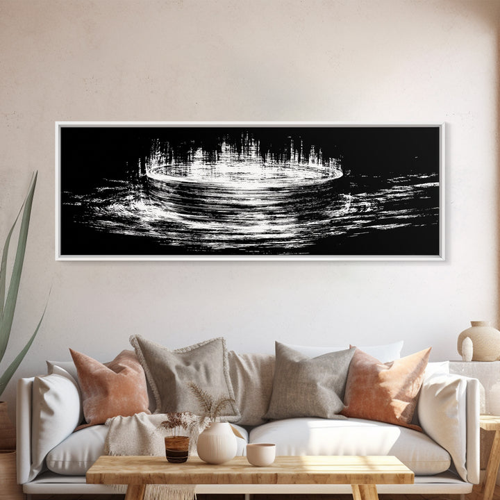Black And White Lunar Water Ripple Wall Art, Minimalist Abstract Art, Modern Canvas Print, Meditation Room Decor, Dreamy Home Decor