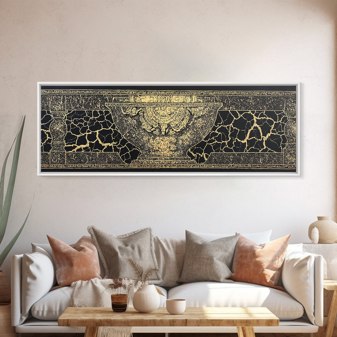Black Gold Ancient Vessel Pattern Wall Art, Abstract Art, Luxury Canvas Art, Elegant Home Decor, Statement Wall Decor, Gift For Him