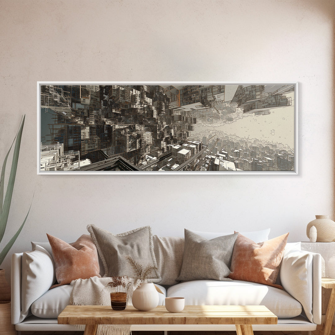 Futuristic Abstract Cityscape Corridor Wall Art, Urban Wall Art, Modern Canvas Art, Digital Art, Statement Wall Decor, Office Art