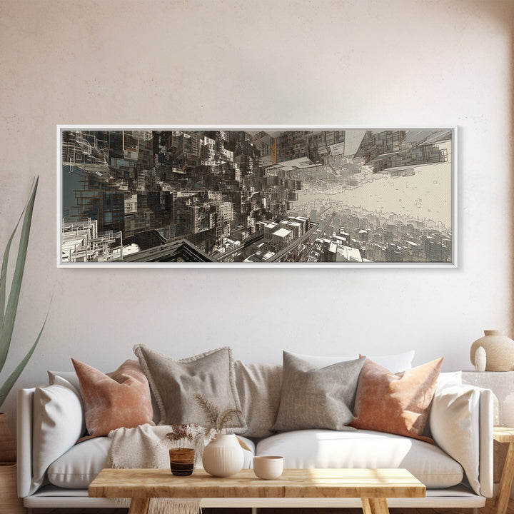 Futuristic Abstract Cityscape Corridor Wall Art, Urban Wall Art, Modern Canvas Art, Digital Art, Statement Wall Decor, Office Art
