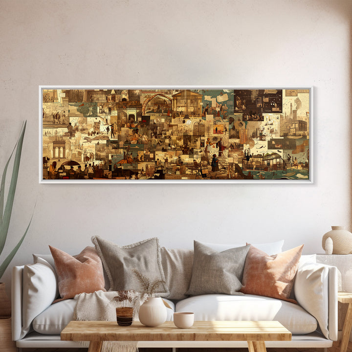 Sepia African Urban Collage Canvas Print, City Market Architecture, Modern African Art Decor, Neutral Living Room Artwork
