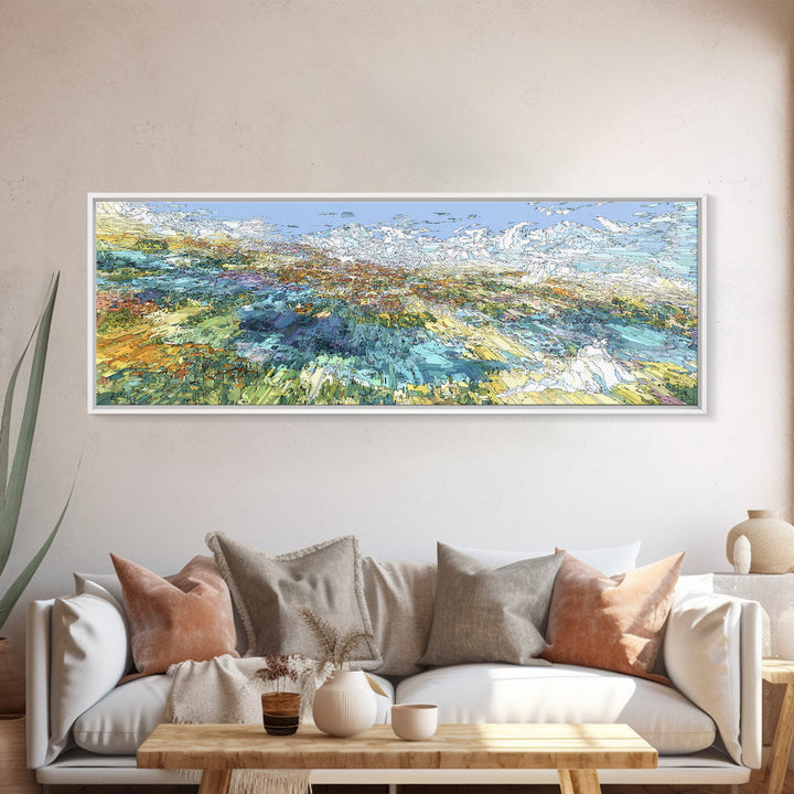 Wind Swept Abstract Coastal Fields Wall Art, Modern African Art Print, Textured Landscape Decor, Dreamy Panoramic Canvas
