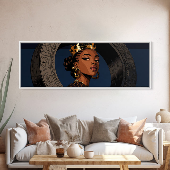 Regal African Queen Portrait With Crown, Afrocentric Wall Art, Black Woman Canvas Print, African American Art Decor Gift