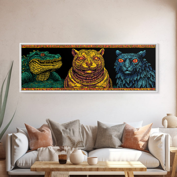 Crocodile Jaguar And Black Panther Portraits, African Safari Art Canvas Print, Jungle Wall Art, Bold Animal Home Decor Gift