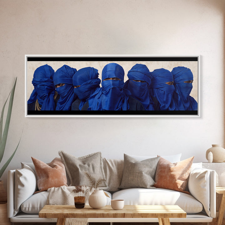 Blue Veiled Tuareg Men Portrait Wall Art, African Culture Art Print, Sahara Tribe Decor, Modern Afrocentric Canvas Print