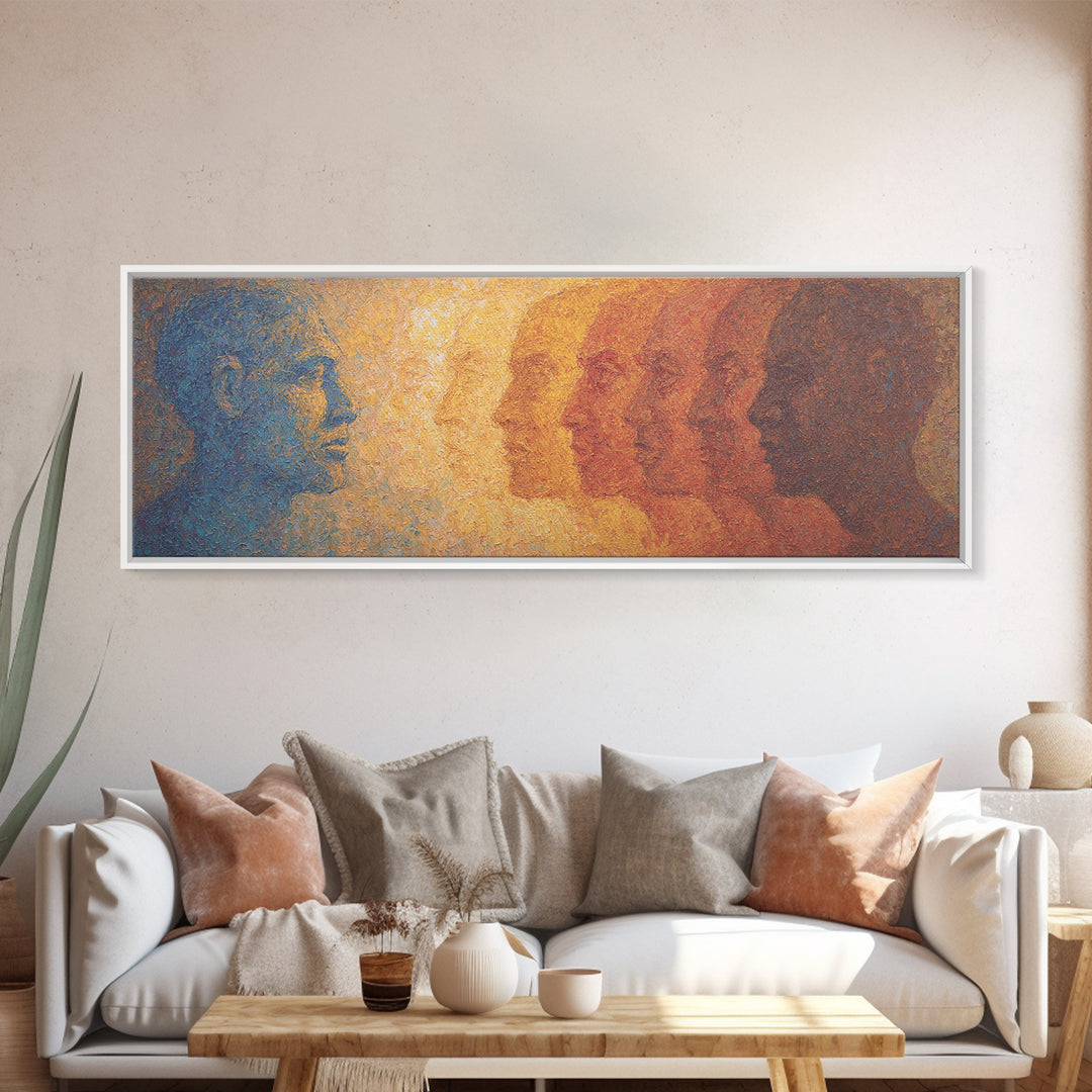 Blue And Amber African Faces Wall Art, Afrocentric Portrait, Modern Black Culture Decor, Abstract Panoramic Canvas Home Gift