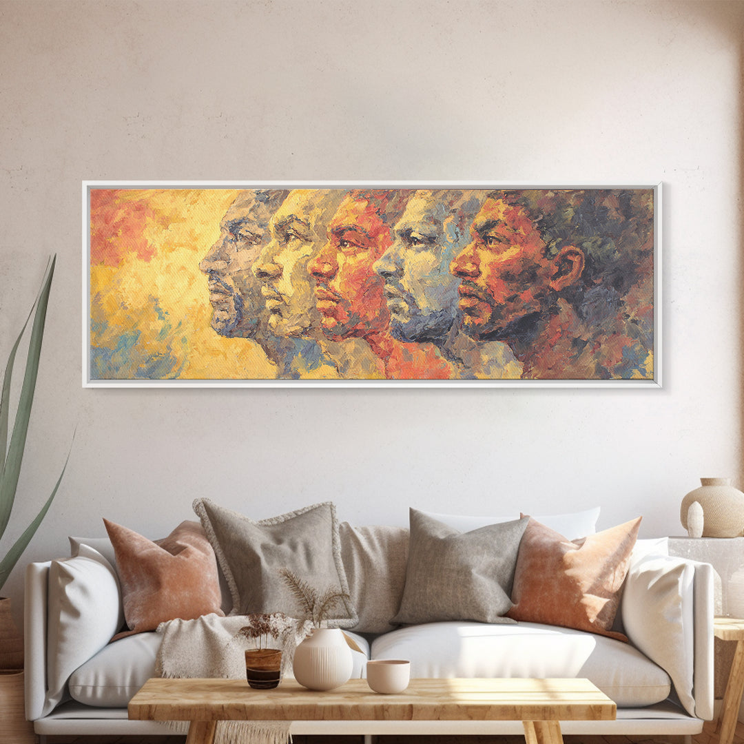 Textured African Ancestral Profiles Canvas Print, Afrocentric Wall Decor, Black History Portrait, Panoramic Art Gift For Home