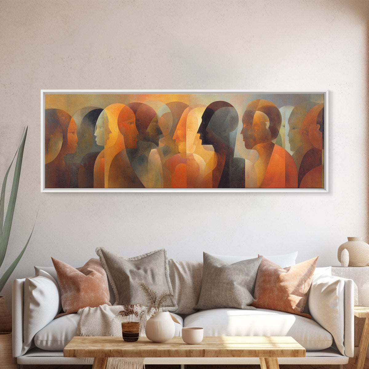 Layered African Dialogue Wall Art, Modern Afrocentric Abstract Faces, Black Culture Decor, Earth Tone Panoramic Print For Living Room