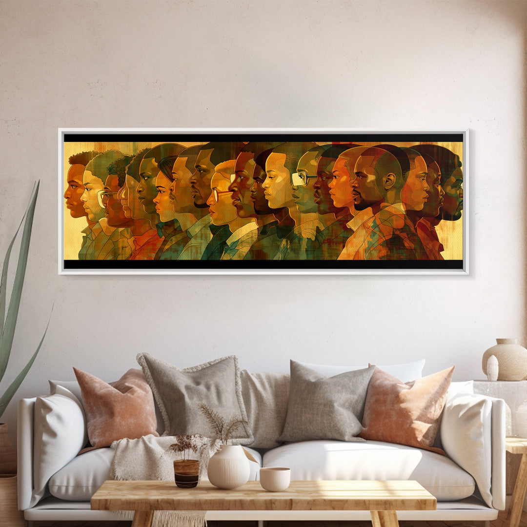 Panoramic African Diaspora Headphones Canvas Print, Modern Black People Art, Afrocentric Culture Wall Decor Gift For Music Lovers