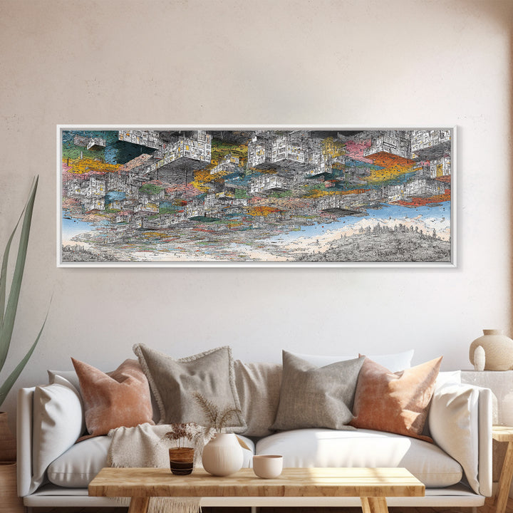 Abstract African Coastal City Wall Art, Urban Landscape Sketch, Modern Black Culture Decor, Panoramic Travel Print Home Gift