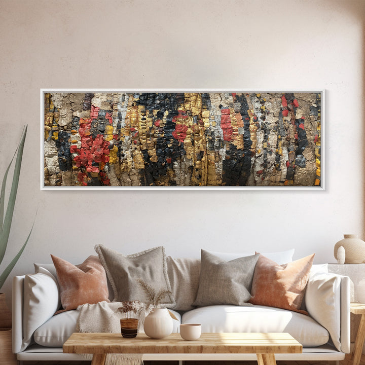 Textured Tribal Figures In Red Black And Gold Wall Art, African Abstract Painting, Afrocentric Decor, Cultural Canvas Print
