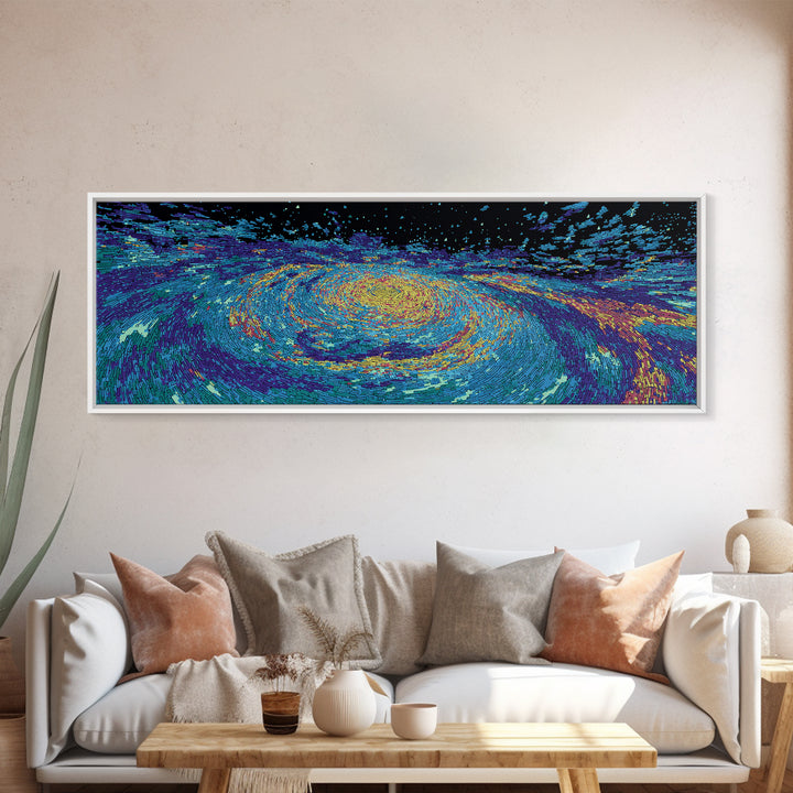 Vibrant Blue Spiral Galaxy And Starfield Canvas Print, Abstract Wall Art, Modern Cosmic Decor, Colorful Living Room Art Print