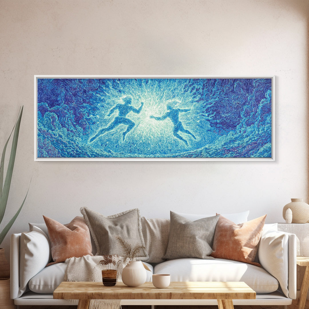 Blue Mystical Spirit Dancers In Flowing Water Wall Art, Dreamy Wall Art, Abstract Art, Modern Canvas Art, Spiritual Wall Decor