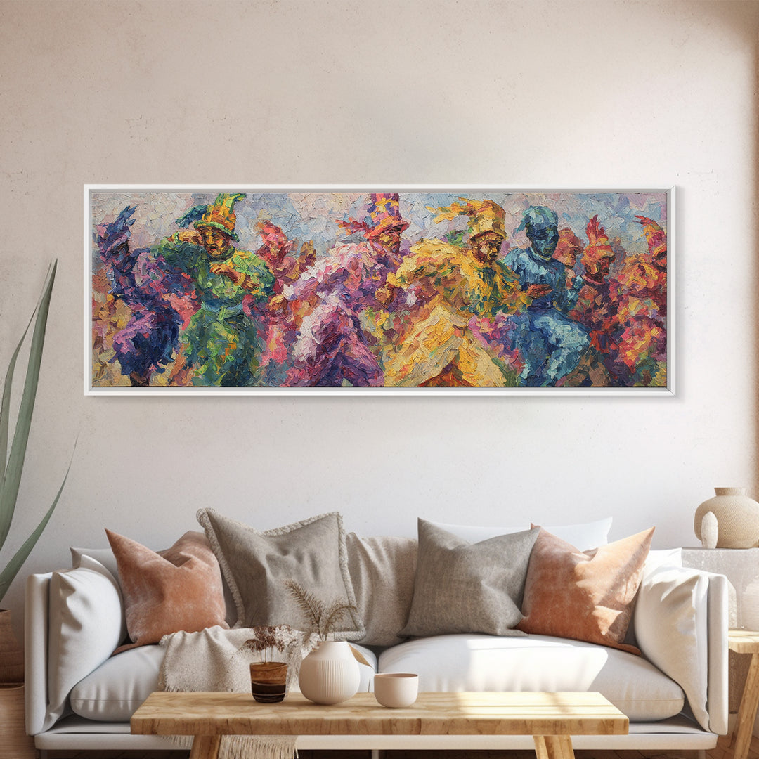 Vibrant African Dancers In Colorful Abstract Movement Framed Canvas Print, African Painting, Black Art, Statement Wall Art
