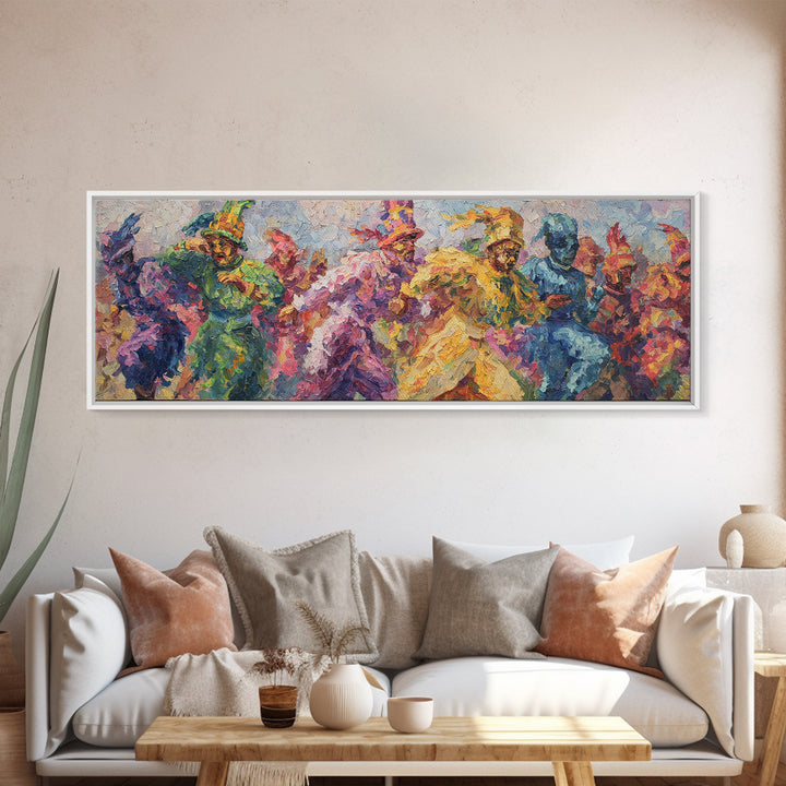 Vibrant African Dancers In Colorful Abstract Movement Framed Canvas Print, African Painting, Black Art, Statement Wall Art
