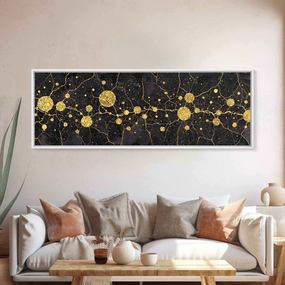 Black Marble Gold Constellation Abstract Wall Art, Luxury Canvas Print, Modern Geometric Living Room Decor Housewarming Gift