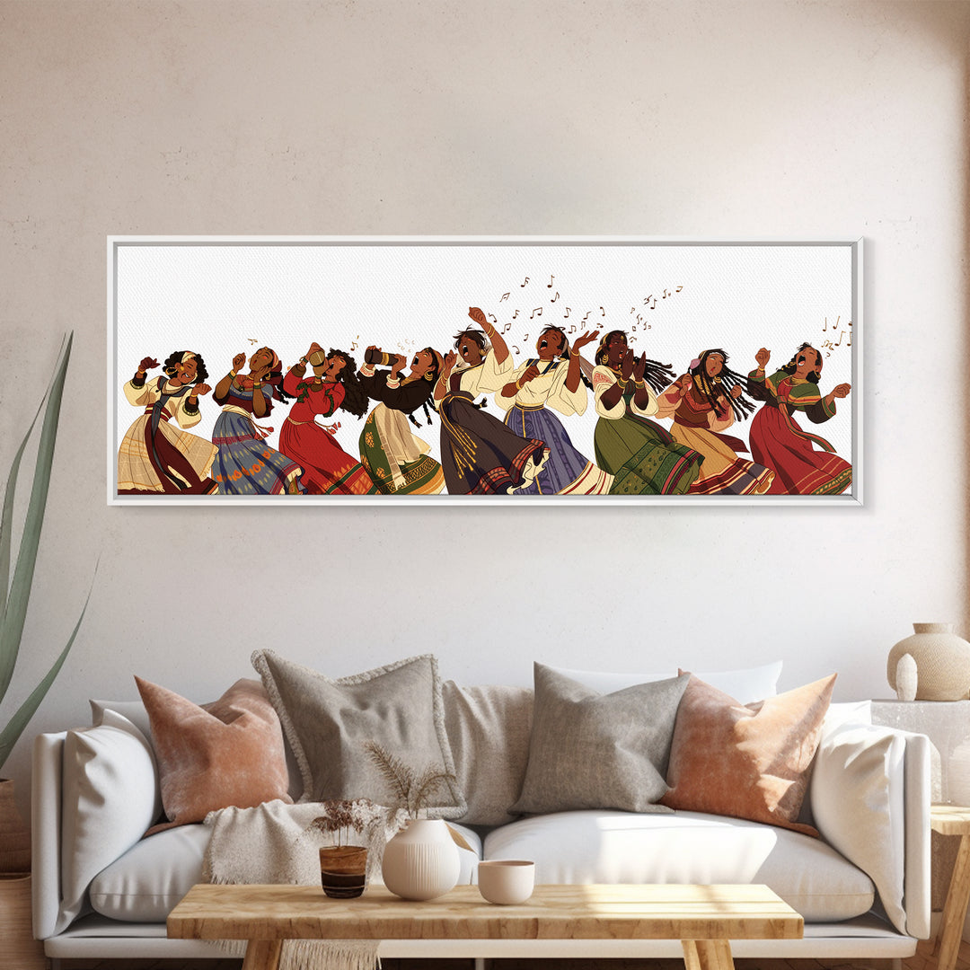 Joyful African Women Dancing And Singing In Colorful Dresses Wall Art, Cultural Canvas Print, Afrocentric Home Decor Gift