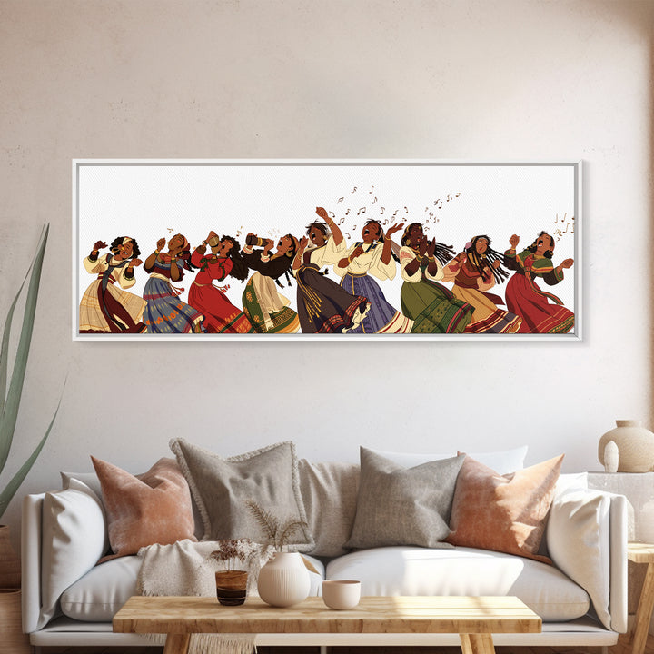 Joyful African Women Dancing And Singing In Colorful Dresses Wall Art, Cultural Canvas Print, Afrocentric Home Decor Gift