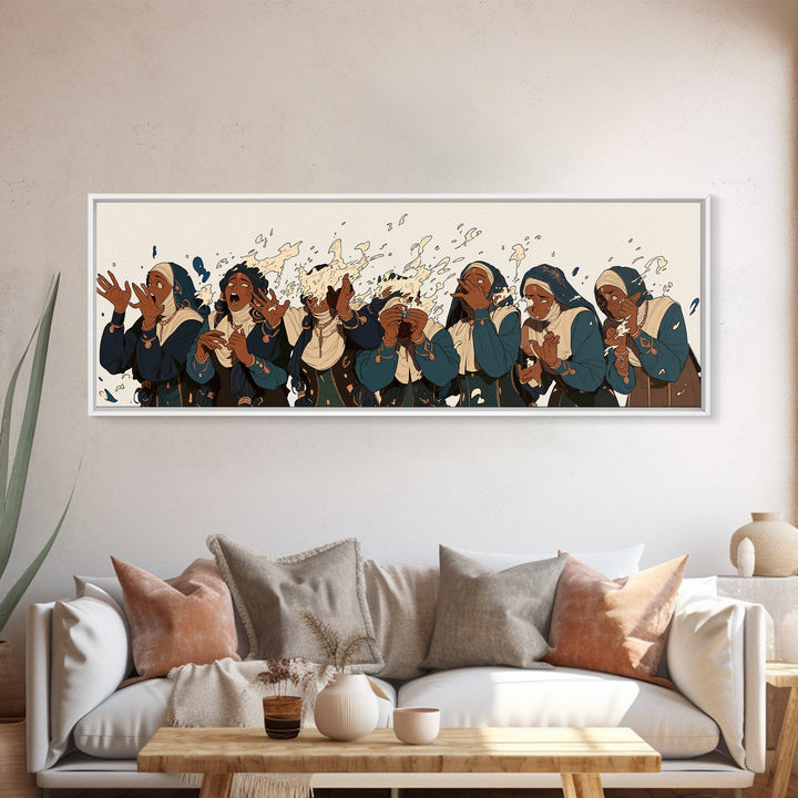 African Women Choir Clapping In Blue Robes Wall Art, Cultural Canvas Print, Black Women Art Church Prayer Home Decor Gift