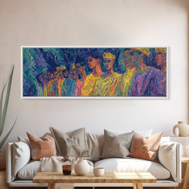 Neon African Figures In Psychedelic Textured Color Canvas Print, Abstract Wall Art, Modern Afrocentric Statement Decor Gift