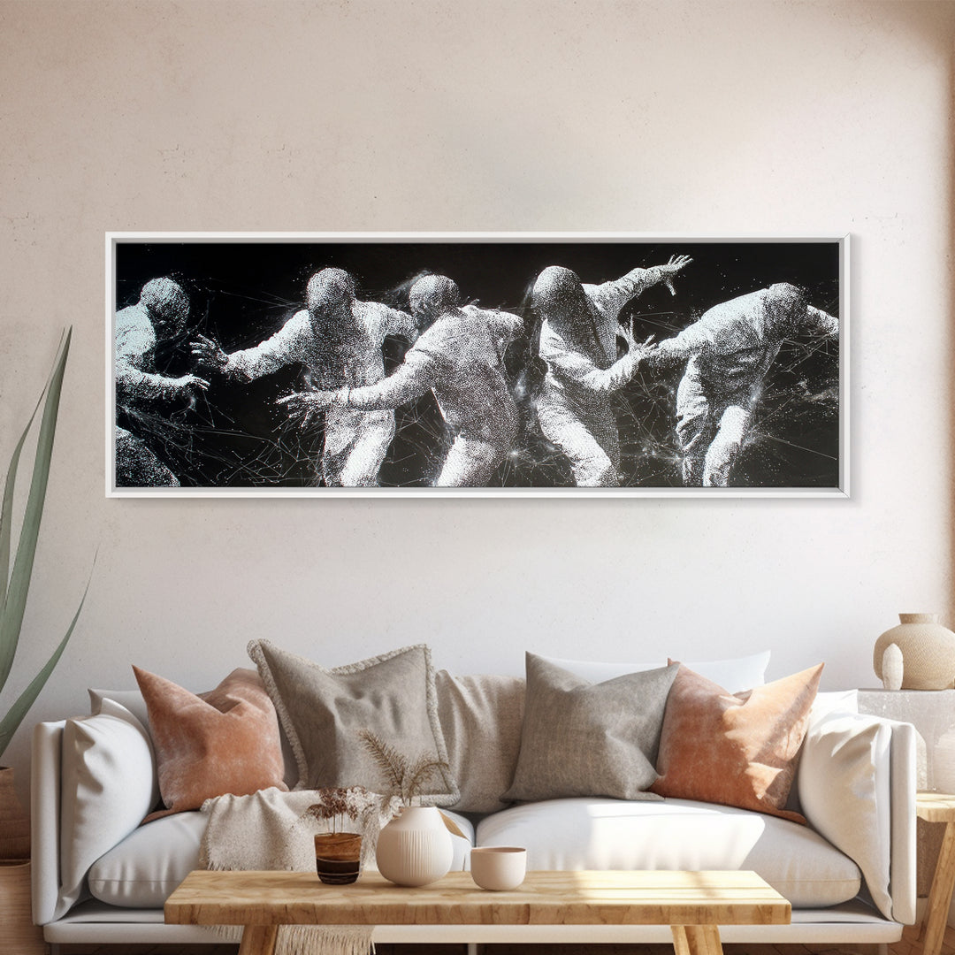 Black And White African Dancers In Dynamic Motion Wall Art, Abstract Canvas Print, Modern Cultural Statement Home Decor Gift