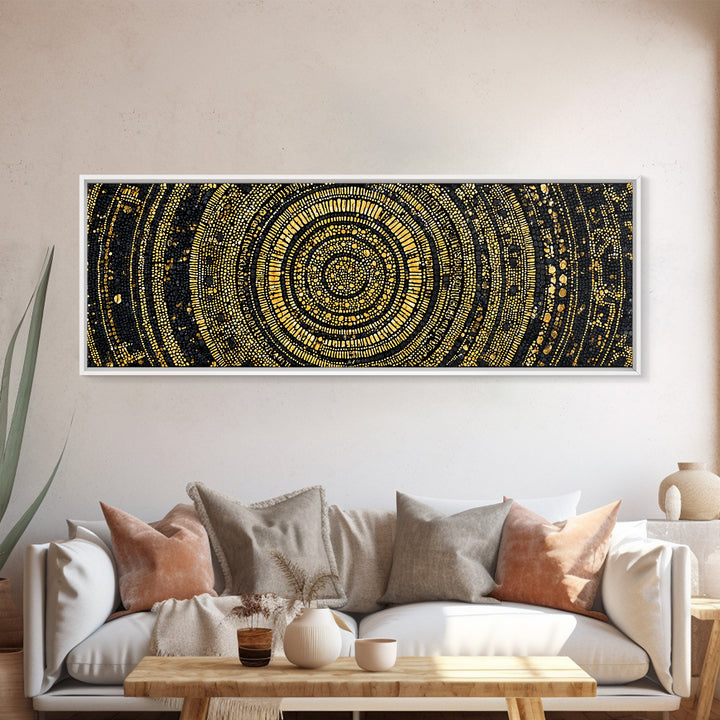 Gold Circular Mosaic Wall Art, Ancient African Abstract Pattern, Black And Gold Canvas, Tribal Luxury Home Decor, Statement Piece