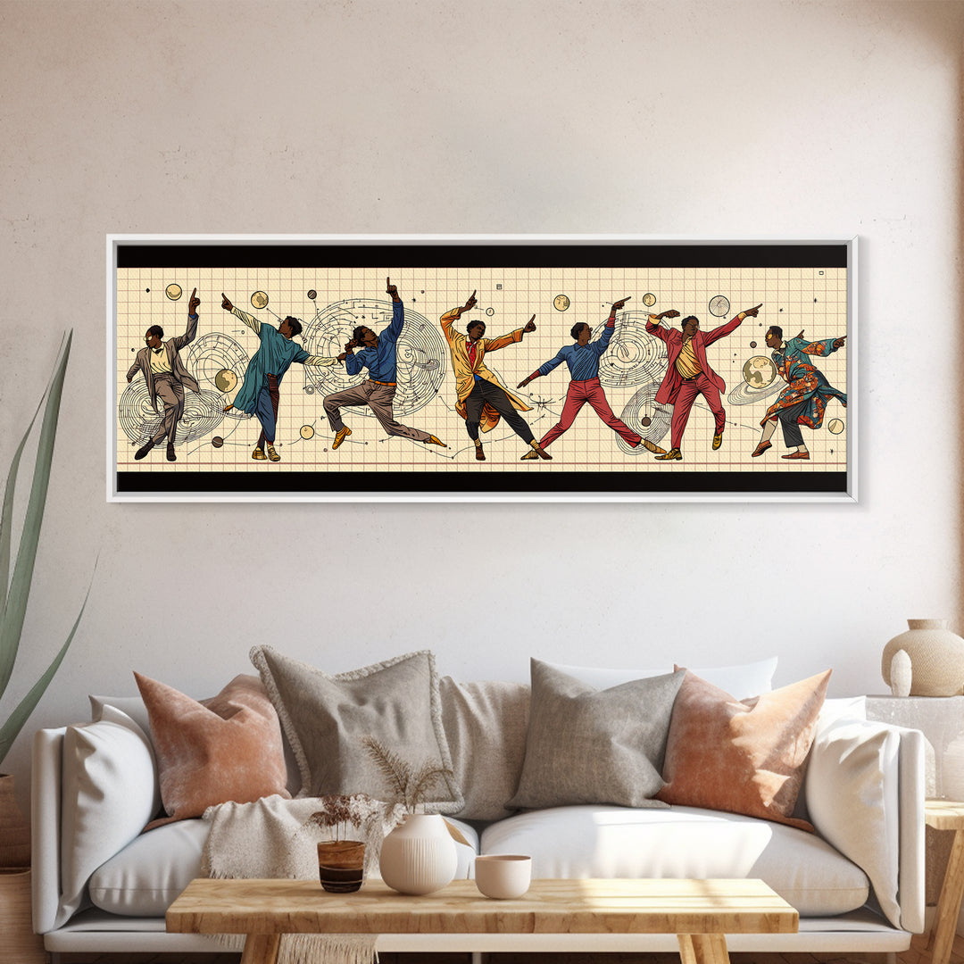 Joyful African Dancers In Motion Wall Art, Afrocentric Culture Art, Black People Decor, Panoramic Canvas, Gift For Art Lovers