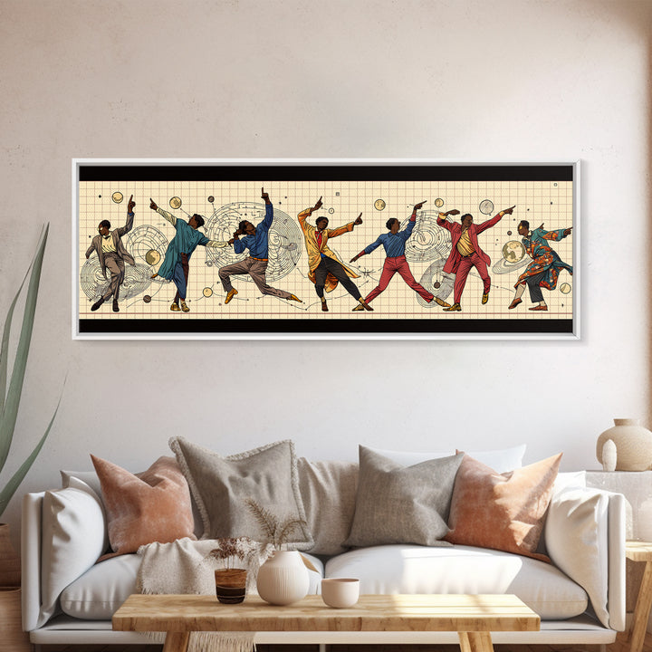 Joyful African Dancers In Motion Wall Art, Afrocentric Culture Art, Black People Decor, Panoramic Canvas, Gift For Art Lovers