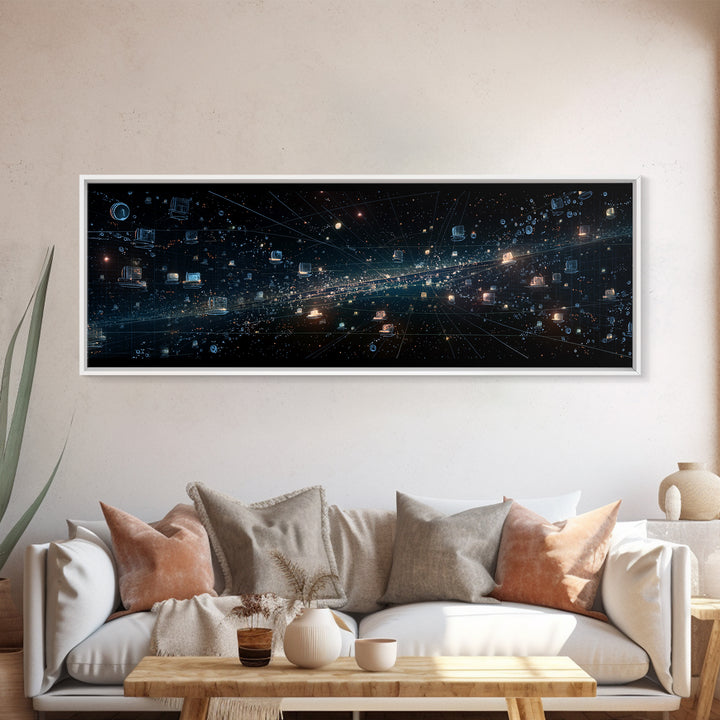 Futuristic Digital City Network Canvas Print, Modern Abstract Art, Blue Office Decor, Large Wall Art, Unique Home Decor Gift