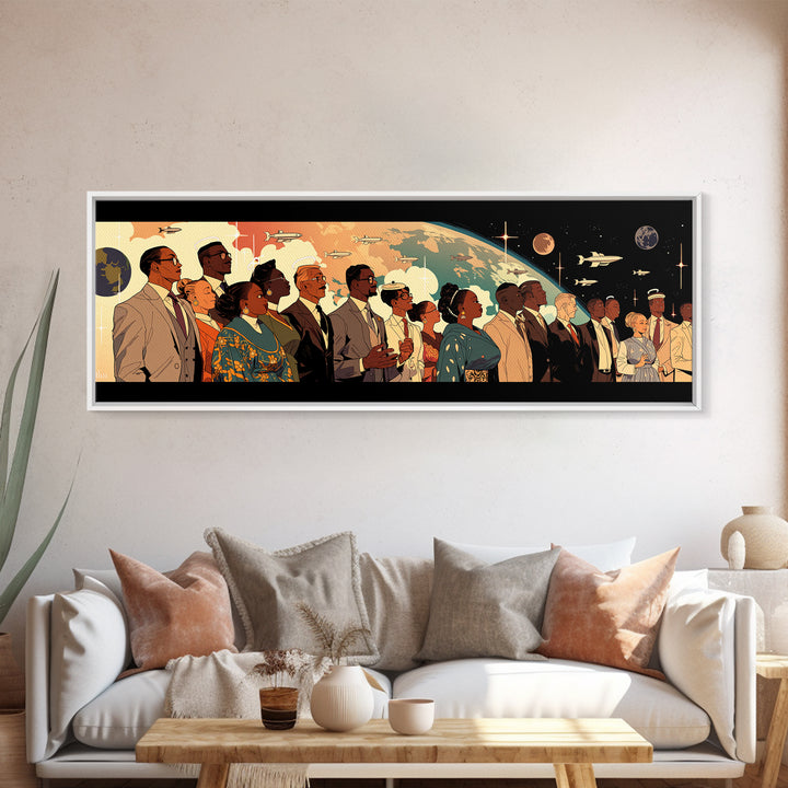 Afrofuturist Black Leaders Watching Space Canvas Print, African American Art, Black History Gift, Cultural Wall Art Decor