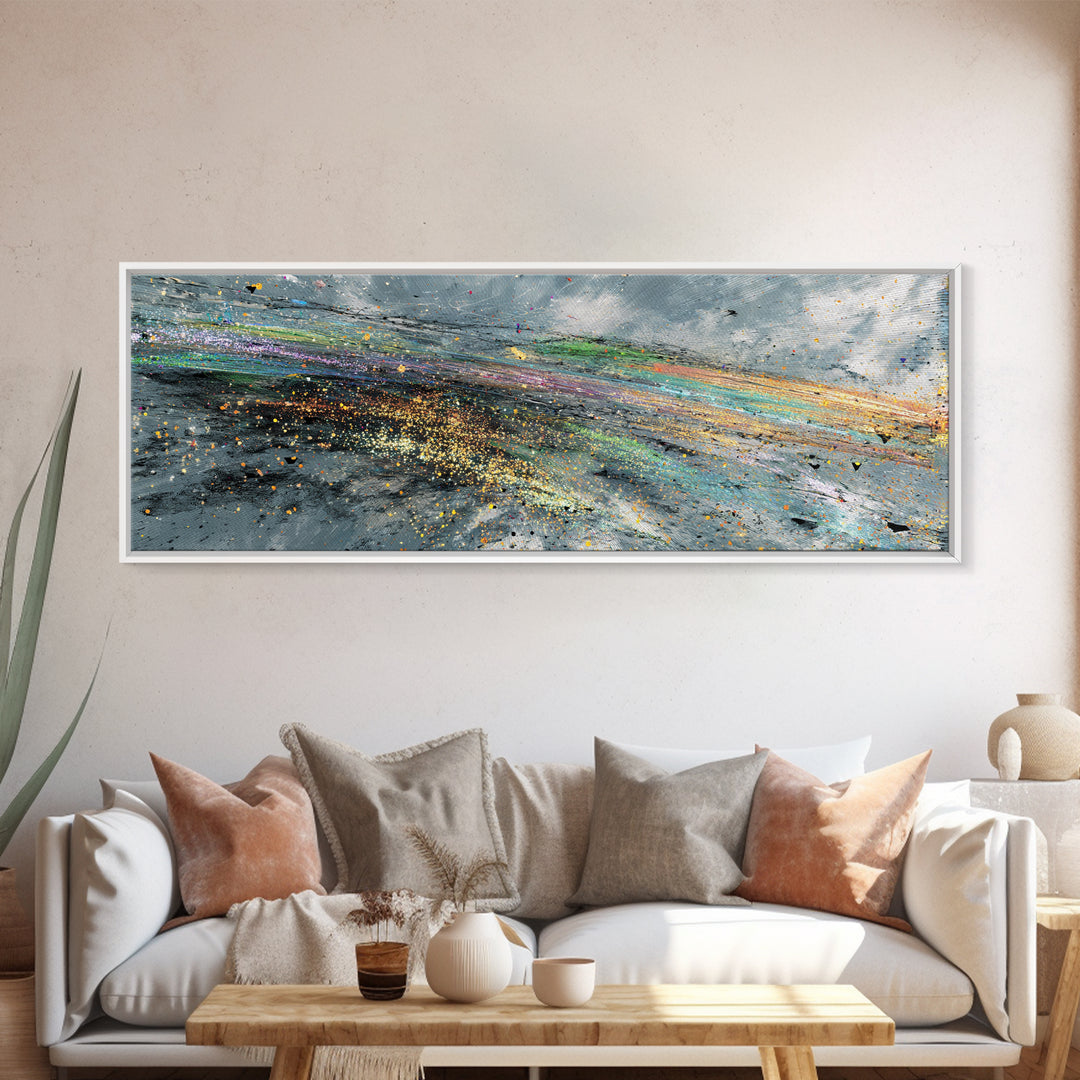 Rainbow Storm Abstract Landscape Canvas Print, Textured Art Print, Modern Wall Art, Blue Green Decor, Large Decor Art Gift