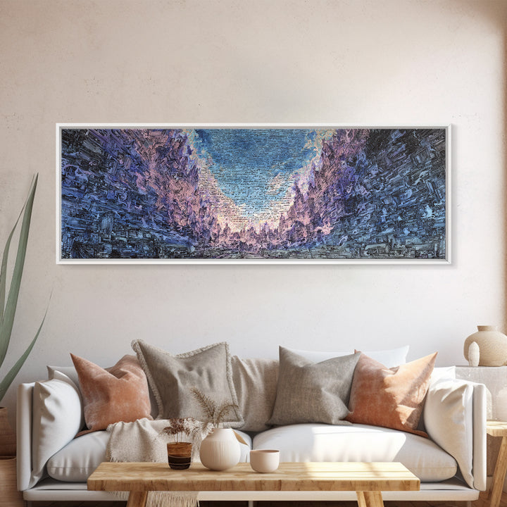 Icy Blue Mountain Canyon Abstract Wall Art, Panoramic Landscape Canvas, Modern Nature Decor, Large Living Room Art Print