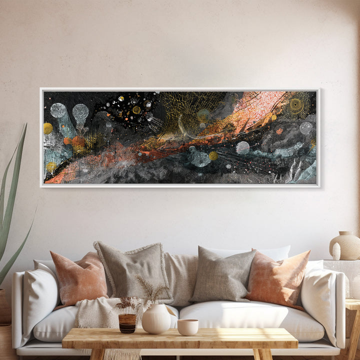 Black Gold Cosmic Abstract Canvas Print, Textured Galaxy Wall Decor, Modern Luxury Art, Bold Office And Living Room Decor