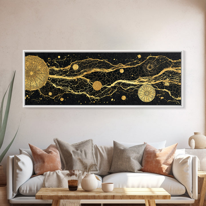Gold Celestial River Abstract Canvas Print, Black And Gold Wall Art, Cosmic Luxury Decor, Modern Office Statement Piece Gift