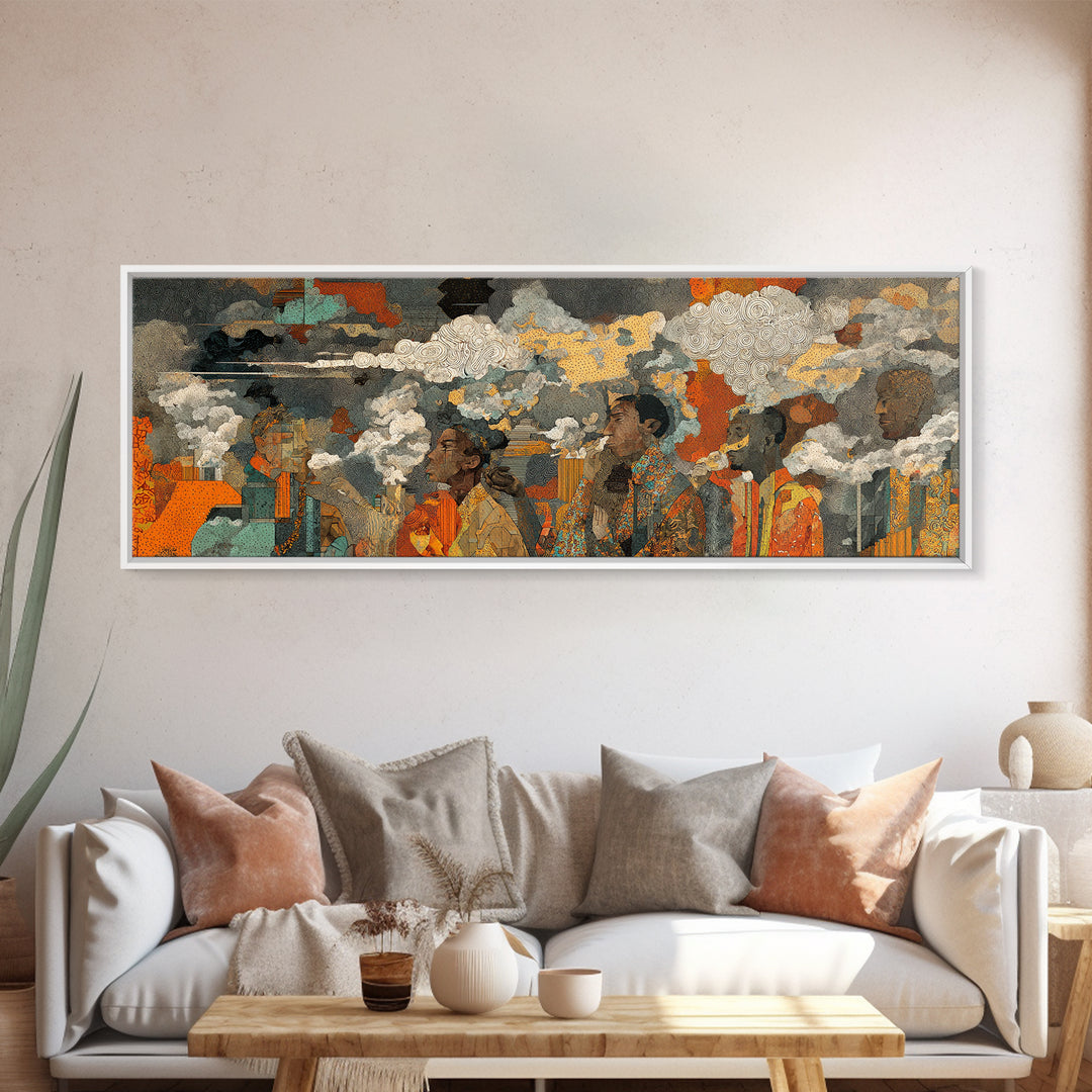 African Women Under Storm Clouds Wall Art, Cultural Portrait Canvas Print, Afrocentric Decor, Earth Tone Living Room Artwork