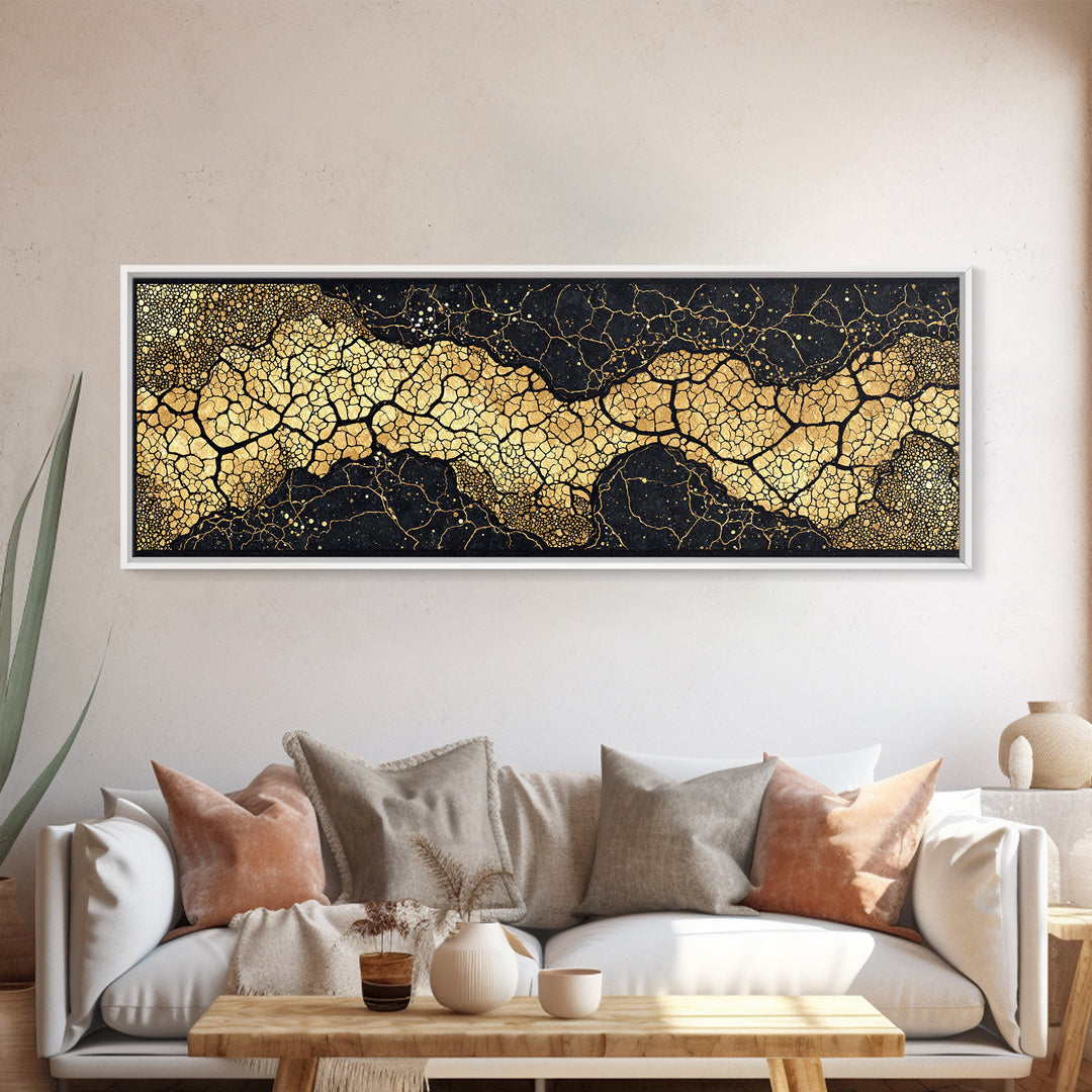 Abstract Black And Gold Cracked River Canvas Print, Luxury Modern Wall Decor, Textured Art Print, Elegant Home Decor Gift