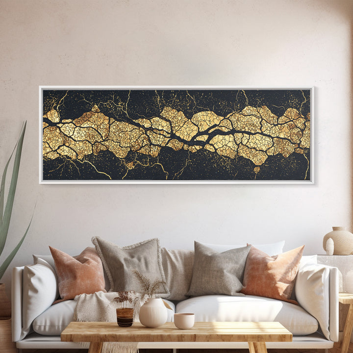 Black And Gold Abstract Kintsugi Veins Canvas Print, Luxury Wall Art Decor, Modern Textured Artwork, Statement Piece Gift
