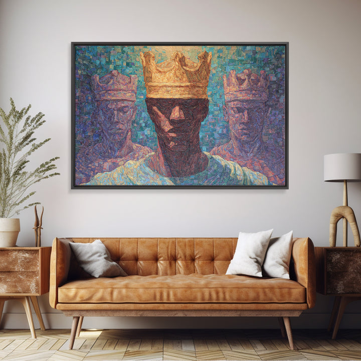 Impressionist Crowned African King Wall Art, Modern African Art Print, Black Culture Decor, Regal Portrait Canvas Print Gift