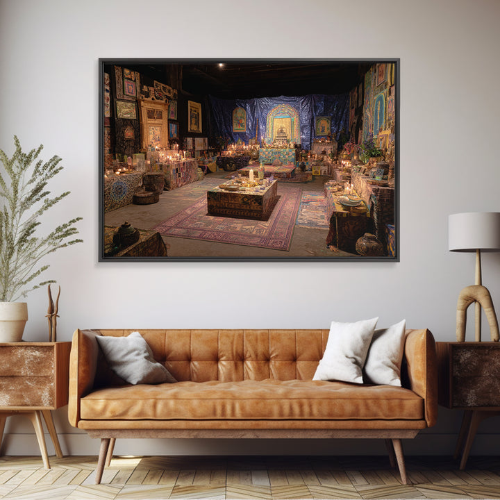 Candlelit Ancestral Ritual Room Wall Art, Afrocentric Tapestry Decor, Spiritual Wall Decor, African Home Decor Canvas Print