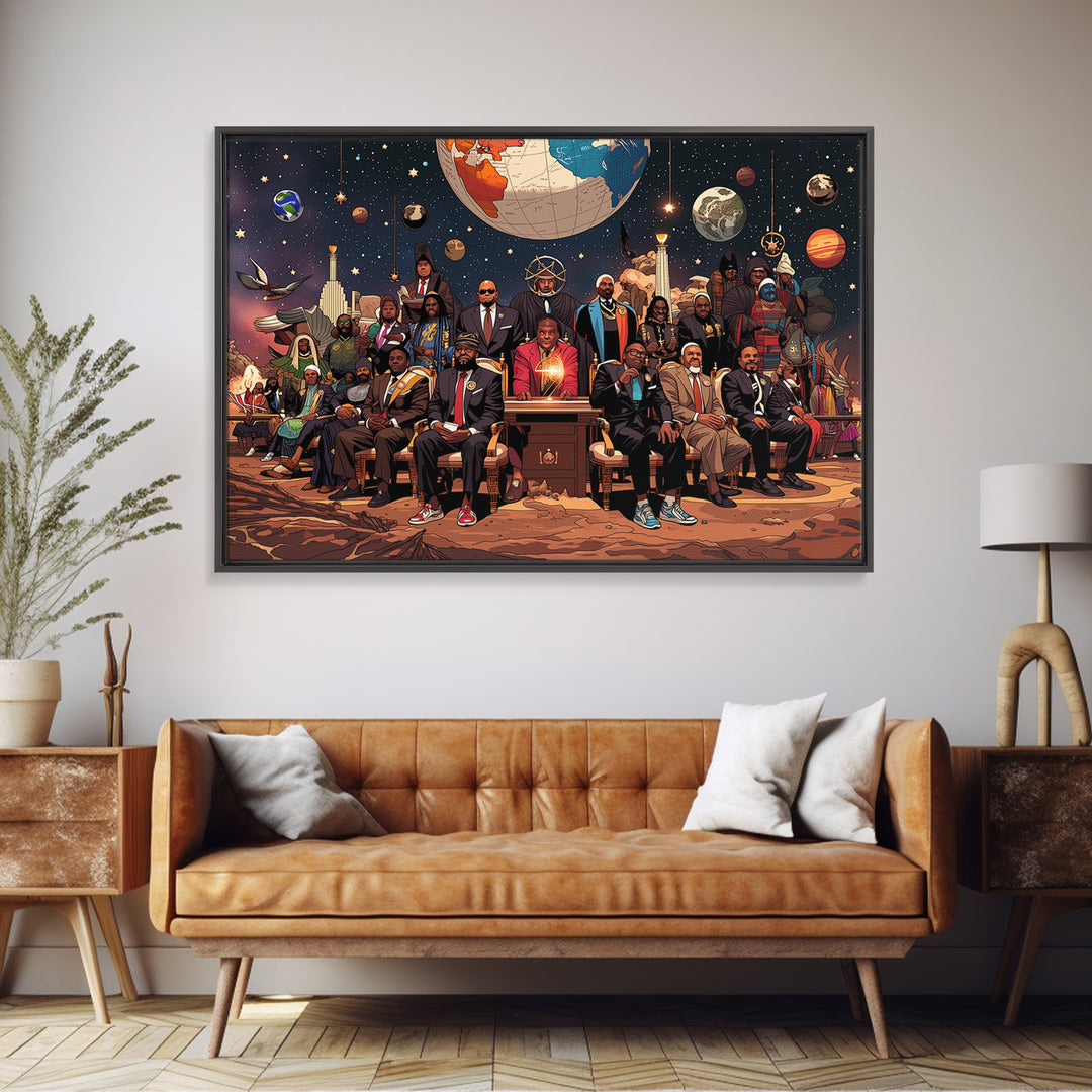 Afrofuturist Cosmic Council Of Black Leaders, African Wall Art, Afrocentric Decor, Black History Art, Modern Canvas Print