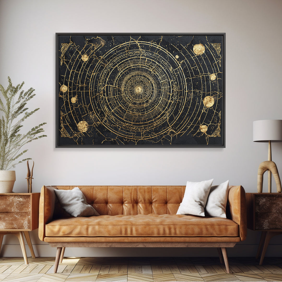 Black Gold Orbital Star Map Mandala, African Wall Art, Spiritual Wall Decor, Abstract Art, Luxury Canvas Print, Black And Gold Art