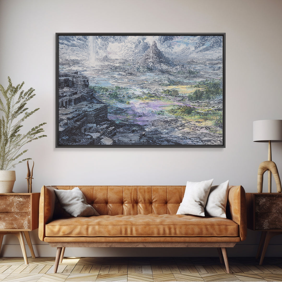Mystic Mountain Pyramid Landscape Canvas Print, Dreamy Wall Art, Nature Scene Art, Large Decor Art, Fantasy Home Decor Gift
