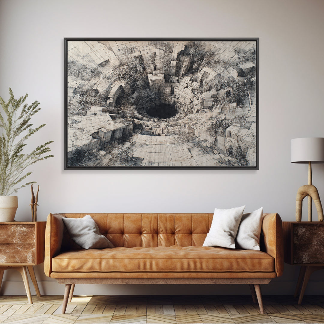 Monochrome Stone Abyss Architecture Wall Art, Abstract Black Art, Minimalist Wall Art, Textured Art Print, Office Decor Gift