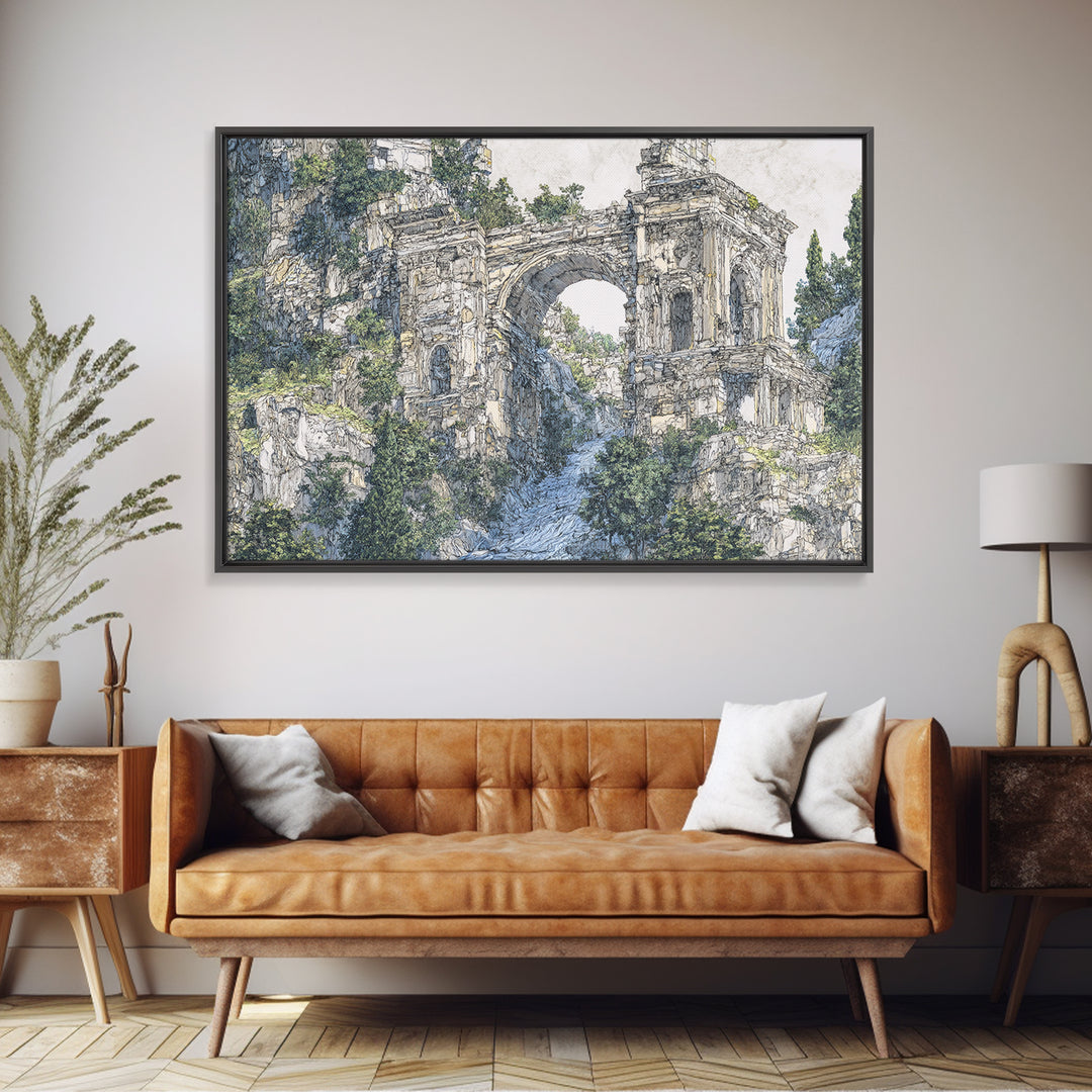 Overgrown Ancient Arch Ruins Canvas Print, Nature Scene Art, Elegant Home Decor, Large Wall Art, Unique Wall Decor For Home