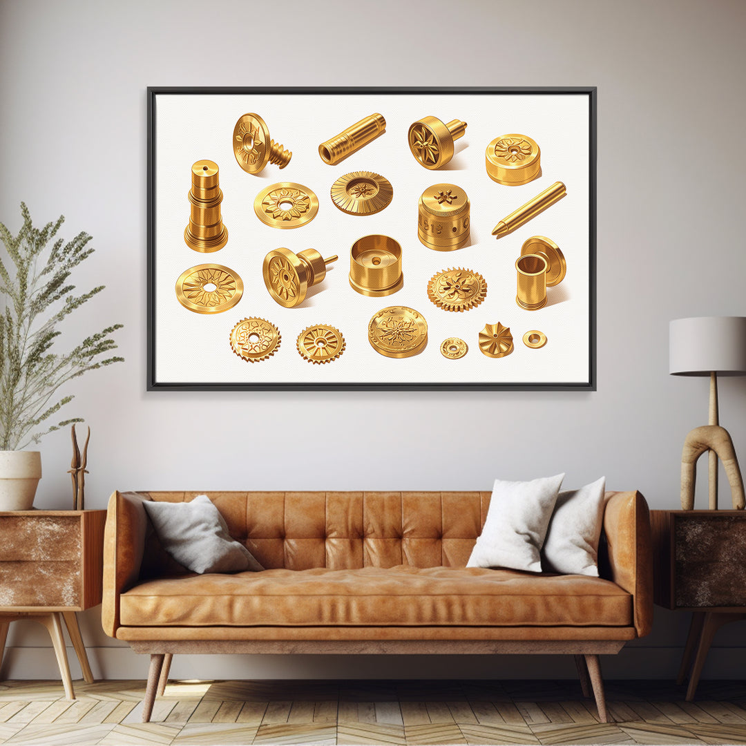 Golden Ornate Brass Hardware Study Canvas Print, Black And Gold Art, Luxury Canvas Art, Unique Home Office Decor, Men Gift