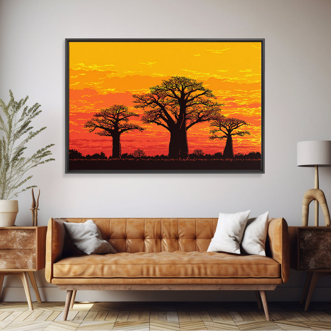 Orange Baobab Tree Silhouette Sunset Wall Art, African Landscape, Boho African Art, Burnt Orange Art, Nature Scene Art, Home Decor