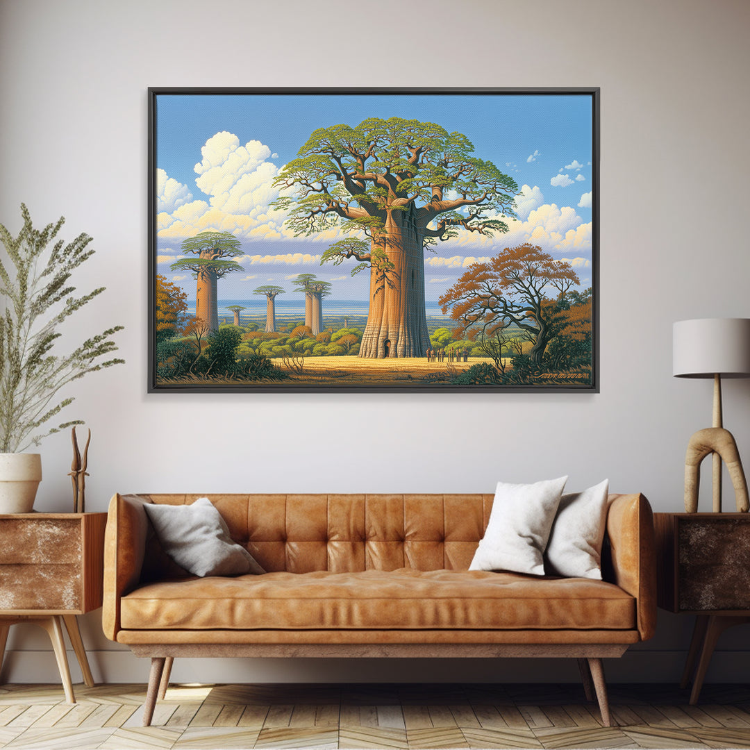 Majestic Baobab Grove Under Blue Sky Canvas Print, African Safari Art, Madagascar Wall Art, Nature Scene Art, Home Decor Gift