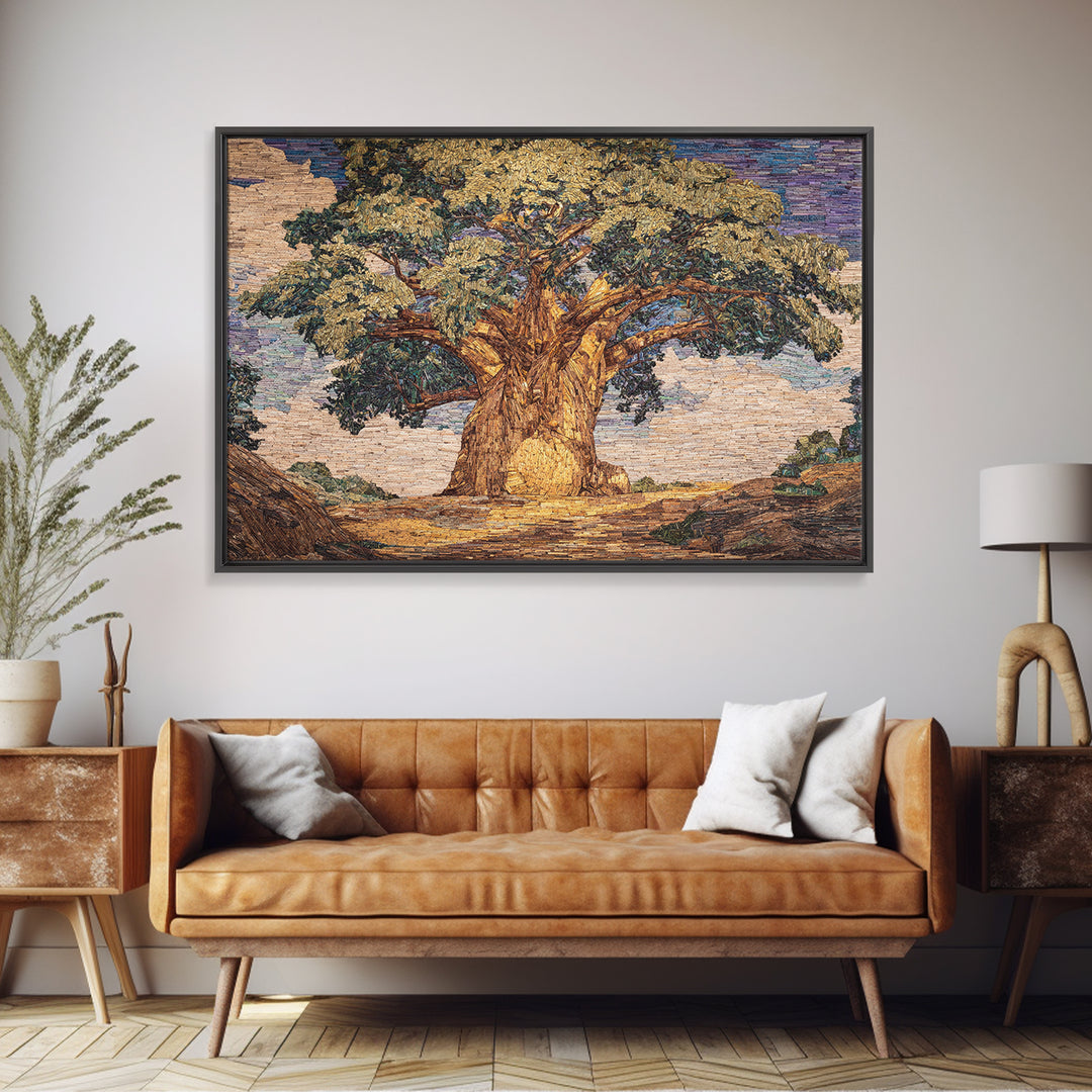 Textured Baobab Tree In Golden Mosaic Wall Art, African Artwork, Abstract African Art, Rustic Decor, Statement Wall Decor
